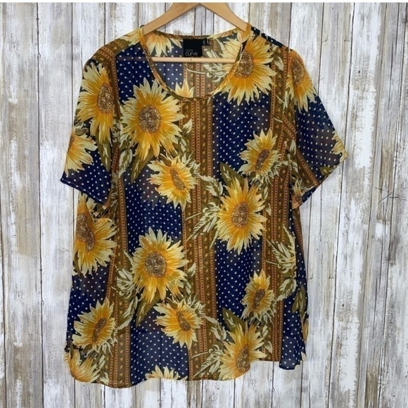 ASOS Curve Tops - ASOS Curve Sheer Sunflower Blouse